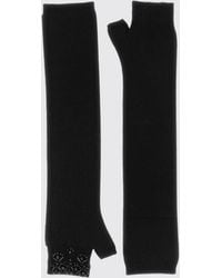 P.A.R.O.S.H. - P.A.R.O.S.H. Long Wool Gloves With Stone Embellishments And Ribbed Trim - Lyst