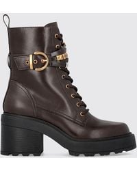 Pinko - Altea Leather Combat Boots With Lug Sole And Medium Heel - Lyst