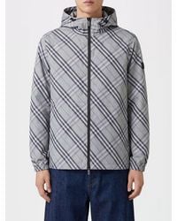 Burberry - Hooded Technical Fabric Windbreaker Jacket With Check Pattern - Lyst