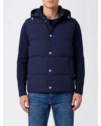 Eleventy - Padded Wool Blend Gilet With Hood And Snap Closure - Lyst