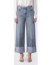 N°21 - High-Waisted Wide Leg Cotton Denim Jeans With Cuffs By - Lyst