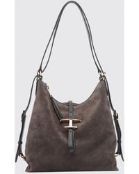Tod's - T Timeless Suede Calf Leather Shoulder Bag With Metallic Logo - Lyst