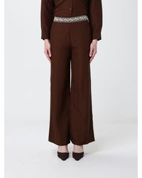 Hanita - Linen Blend Palazzo Trousers With Embroidery - Lyst