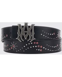 Amiri - Studded Leather Belt With Enamelled Monogram Buckle - Lyst