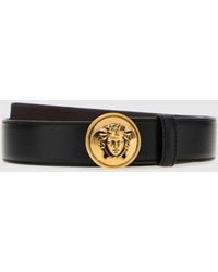 Versace - Calfskin Leather Belt With Medusa Buckle - Lyst