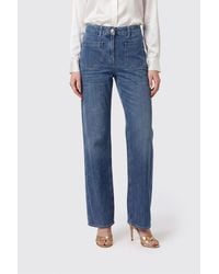 Elisabetta Franchi - High-Waisted Straight-Leg Stretch Denim Jeans With Embroidered Logo - Lyst