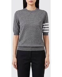 Thom Browne - Jersey De Cuello Redondo Y Manga Corta De Lana Virgen Con 4 Rayas - Lyst