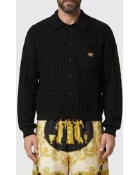 Versace - Braided Virgin Wool Polo Cardigan - Lyst