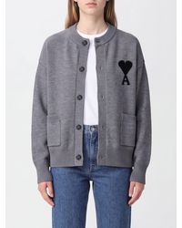 Ami Paris - Wool Crewneck Cardigan With Contrasting Embroidered Logo - Lyst