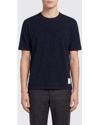Thom Browne - Bar Logo Cotton T-Shirt With Side Slits - Lyst