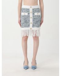 Balmain - Mini-Jupe En Denim A Franges - Lyst