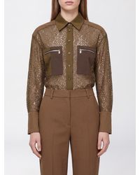 Pinko - Long-Sleeved Lace Shirt With Classic Collar And Zipped Pockets - Lyst
