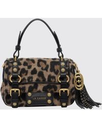 La Carrie - Animal Print Mini Handbag With Fringes And A Logo Charm - Lyst