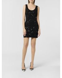 Philipp Plein - Jersey Sheath Mini Dress With Sequins And Hexagon Logo - Lyst