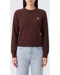 Maison Kitsuné - Maison Kitsun&Eacute Crewneck Wool Jumper With Ribbed Trims And Applied Logo - Lyst