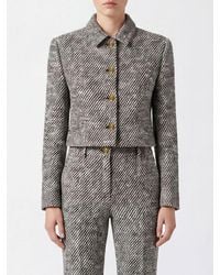 Versace - Cropped Single-Breasted Virgin Wool Blazer With Chevron Pattern - Lyst