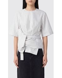 Rohe - Blusa De Rayas En Seda Y Algodón Con Cinturón Anudable Y Bajo Asimétrico - Lyst