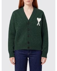Ami Paris - Alpaca Wool V-Neck Cardigan With Jacquard Logo - Lyst