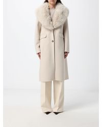 Hanita - Single-Breasted Long Wool Blend Coat With Fur Collar - Lyst