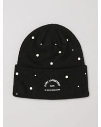 KARL LAGERFELD - Wool And Cashmere Blend Beanie With Contrast Logo And Pearls - Lyst