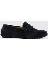 Emporio Armani - Suede Calfskin Driver Loafers With Embossed Logo - Lyst