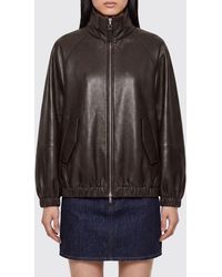 Brunello Cucinelli - Relaxed Fit Lambskin Leather Bomber Jacket With High Neck - Lyst