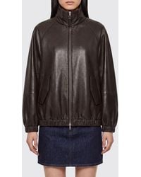 Brunello Cucinelli - Relaxed Fit Lambskin Leather Bomber Jacket With High Neck - Lyst