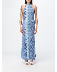 MC2 Saint Barth - Robe Longue En Jersey À Col Américain Et Imprimé Vagues - Lyst