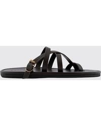 Buttero - Smooth Leather Thong Sandals With An Adjustable Strap And Low Heel - Lyst