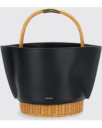 Sacai - Raffia Leather And Wicker Bag - Lyst