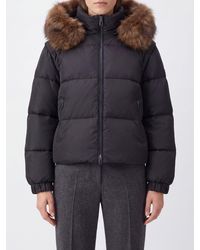 Pinko - Godetia Nylon Puffer Jacket With Hood, Fur Collar, And Removable Sleeves - Lyst