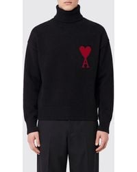 Ami Paris - Jacquard Logo Wool Turtleneck Jumper With Dropped Shoulders - Lyst