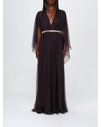Alberta Ferretti - Sleeveless Pleated Silk Long Evening Gown With V-Neck - Lyst