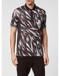 Philipp Plein - Slim Fit Cotton Polo Shirt With Printed Logo And Contrast Trims - Lyst
