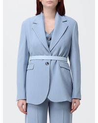 Hanita - Single-Breasted Viscose Blend Blazer With Waist Belt And Lapels - Lyst