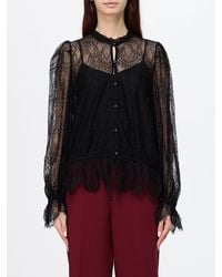 Twinset - Long-Sleeved Lace Shirt With Mandarin Collar And Drawstring Waist - Lyst