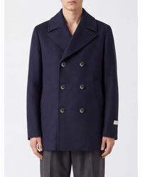 Canali - Double-Breasted Wool Blend Peacoat With Slit Pockets - Lyst
