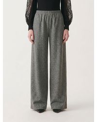 Fabiana Filippi - Wool Blend Palazzo Trousers With Elastic Waist And Jewel Detail - Lyst