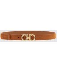 Ferragamo - Gancini Suede Calfskin Belt - Lyst