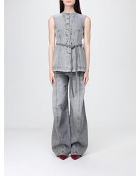 Sportmax - Sleeveless Cotton Denim Top With Tie-Belt - Lyst