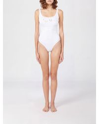 Max Mara - One-Piece Swimsuit With Flocked Logo And Tie-Waist Belt - Lyst