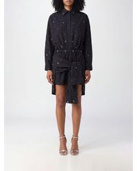 GIUSEPPE DI MORABITO - Asymmetrical Cotton Mini Shirt Dress With Rhinestones - Lyst
