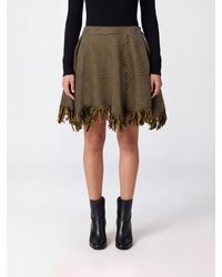 Ganni - Asymmetric Houndstooth Recycled-Fabric Mini Skirt With Fringes - Lyst