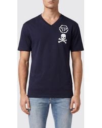 Philipp Plein - V-Neck Cotton T-Shirt With Monogram Logo - Lyst