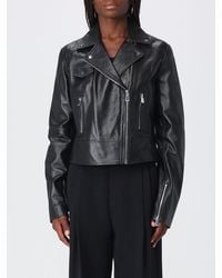 Pinko - New Sensibile Cropped Lamb Nappa Biker Jacket With Asymmetric Zip - Lyst