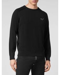 Philipp Plein - Long-Sleeved Cotton Crewneck Sweater With Ribbed Cuffs - Lyst