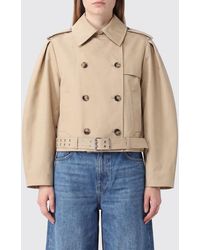 Ganni - Cropped Double-Breasted Cotton Trench Coat With Balloon Sleeves - Lyst
