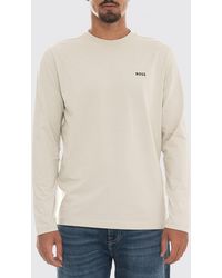 BOSS - Long-Sleeved Cotton T-Shirt With Crewneck And Contrast Logo - Lyst