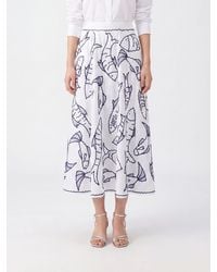 FARM Rio - Fresh Fish Graphic Print Linen Blend A-Line Midi Skirt With High Waist - Lyst