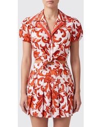 Dolce & Gabbana - Dolce &Amp Gabbana Majolica Print Cropped Cotton Shirt With Front Tie - Lyst